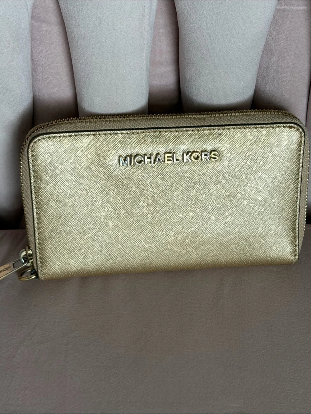 Michael Kors Gold Saffiano Zip Wallet